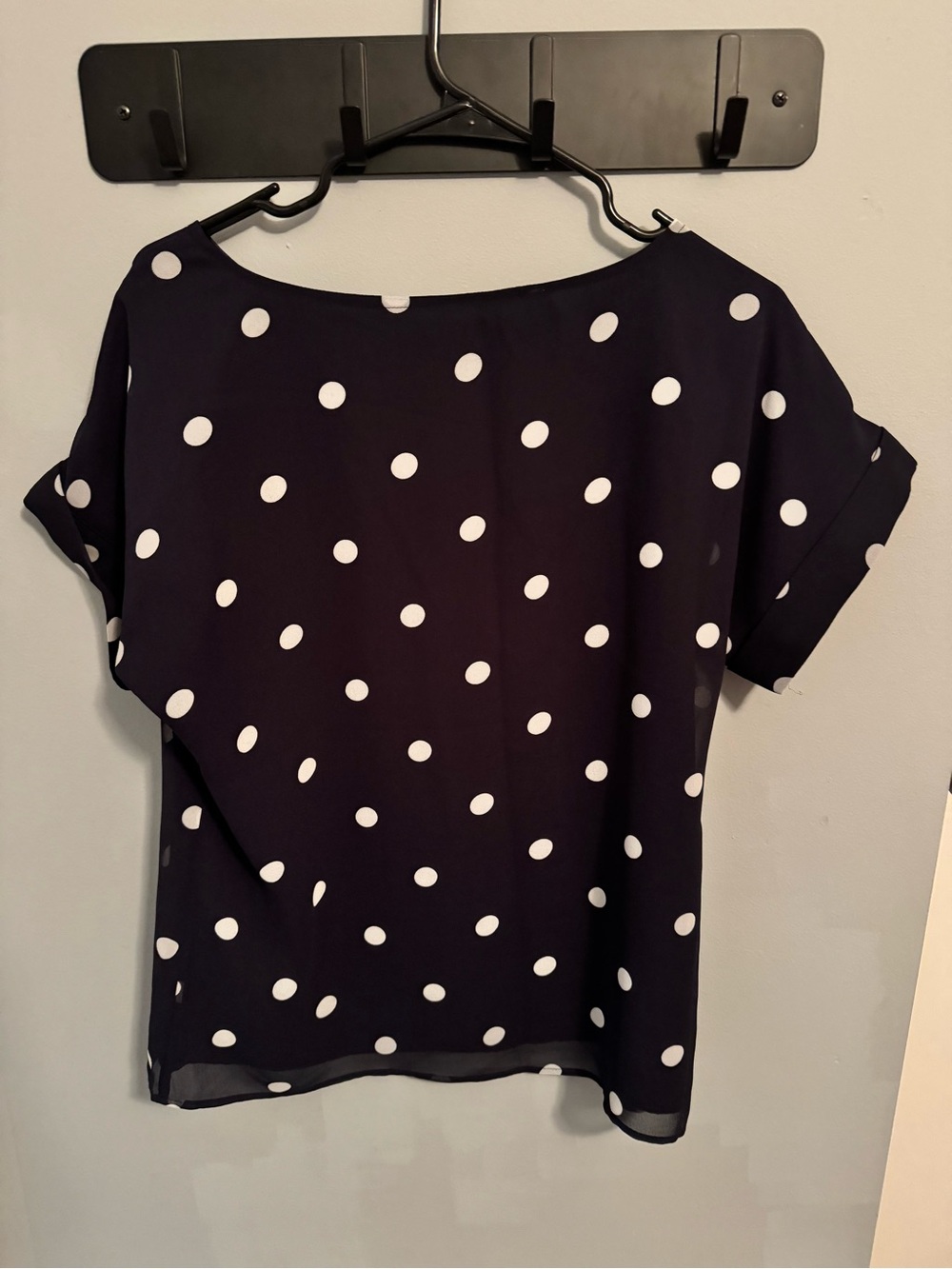 Banana Republic Navy and White Polka Dot Short Sleeve Blouse